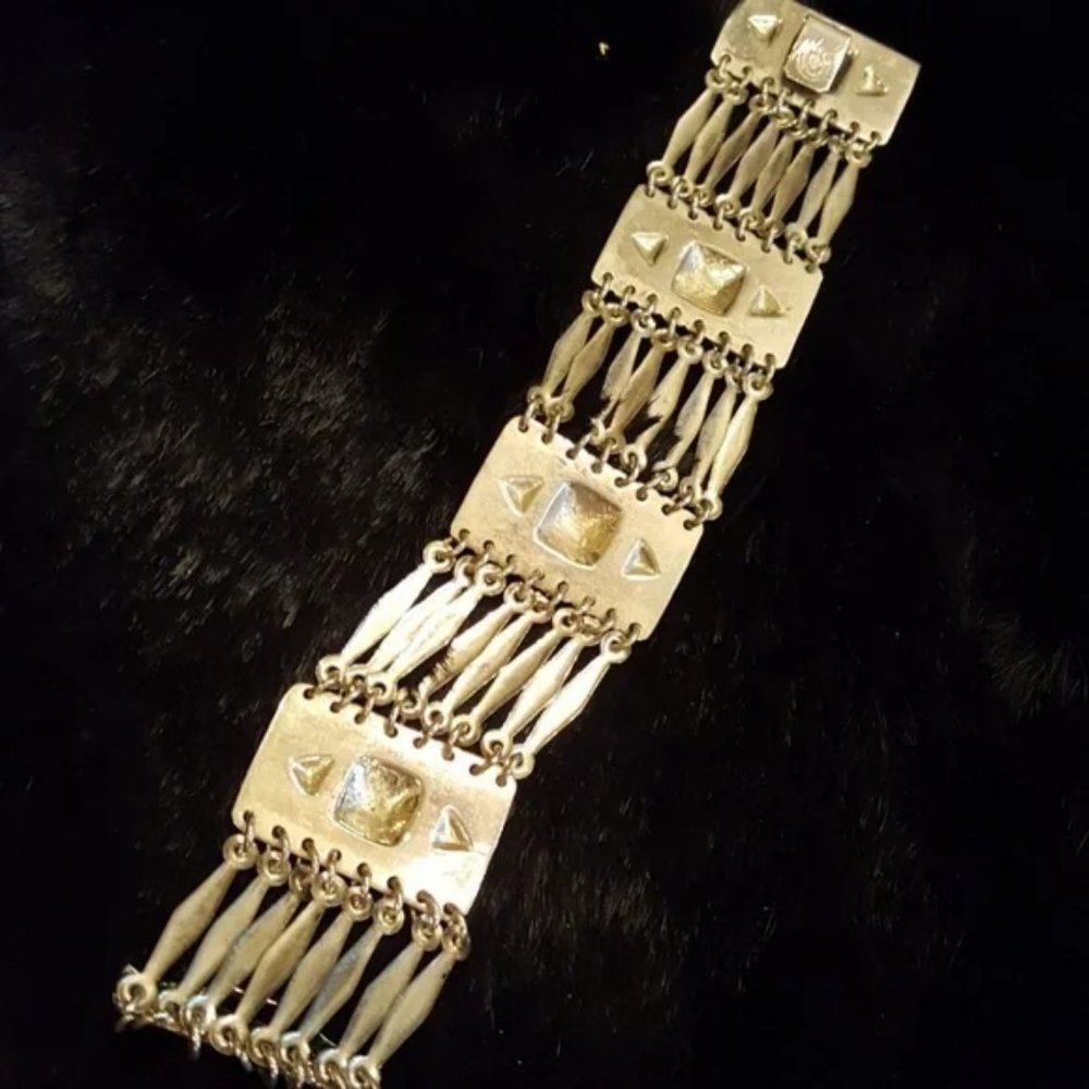 Vintage Taxco Mexico Sterling Silver925 A Wide Multi-Row Panel Link Bracelet - Picture 6 of 16